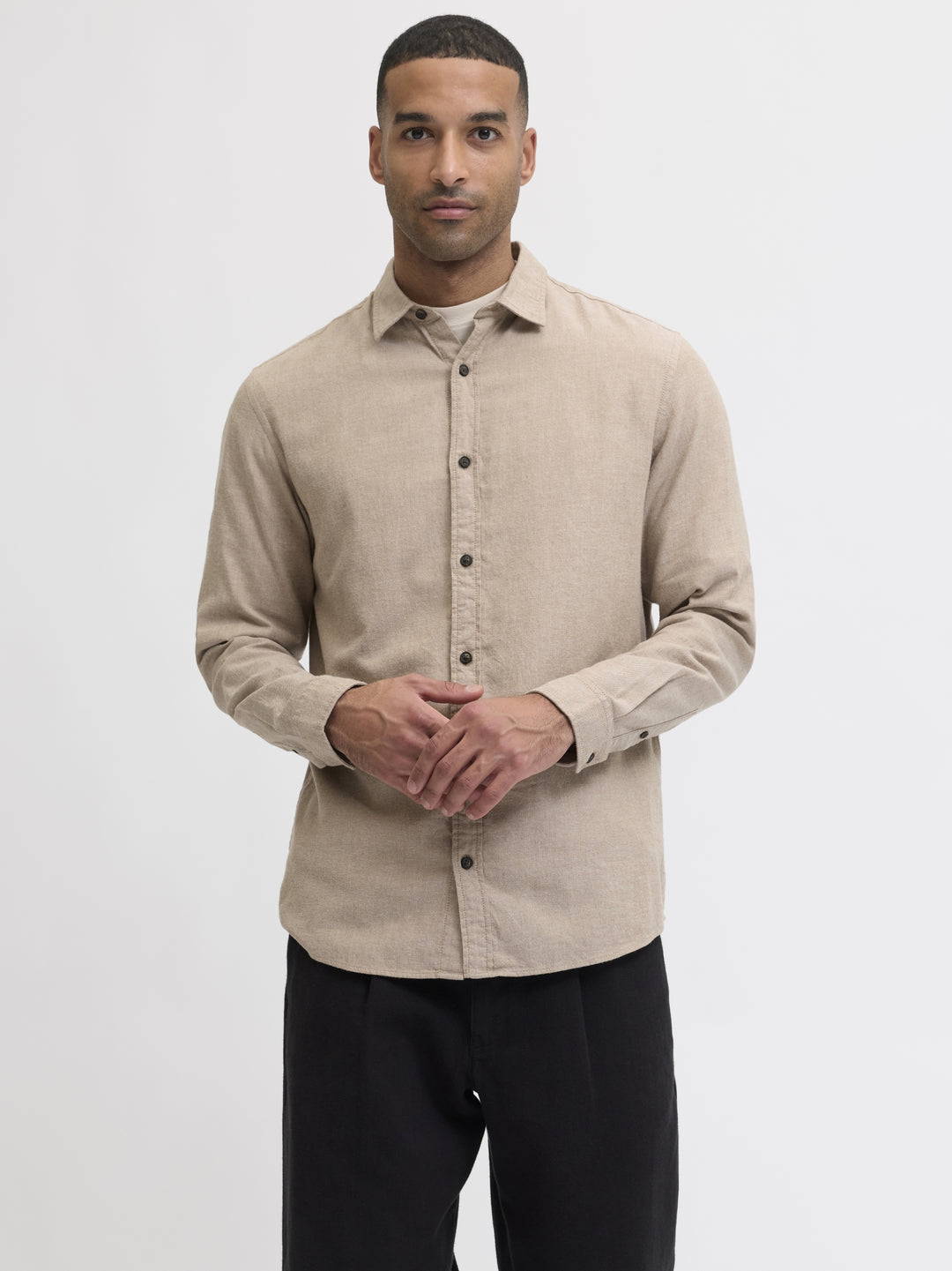 JJECLASSIC MELANGE SHIRT L/S NOOS, Oatmeal 176642 Bild 2
