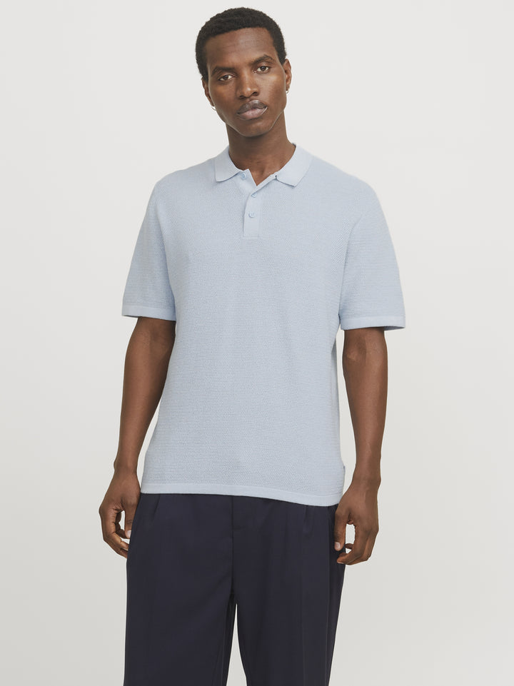 JJEGEORGE KNIT POLO SS SN, Chambray Blue/w. Cloud Dancer 175780001 Bild 4