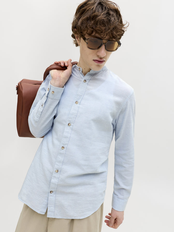 JJESUMMER LINEN BLEND BAND SHIRT L/, Celestial Blue 175777 Bild 3
