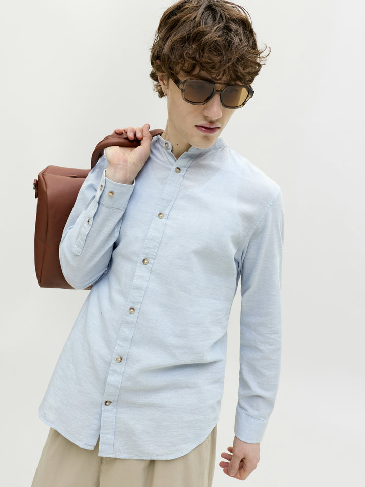 JJESUMMER LINEN BLEND BAND SHIRT L/, Celestial Blue 175777 Bild 3