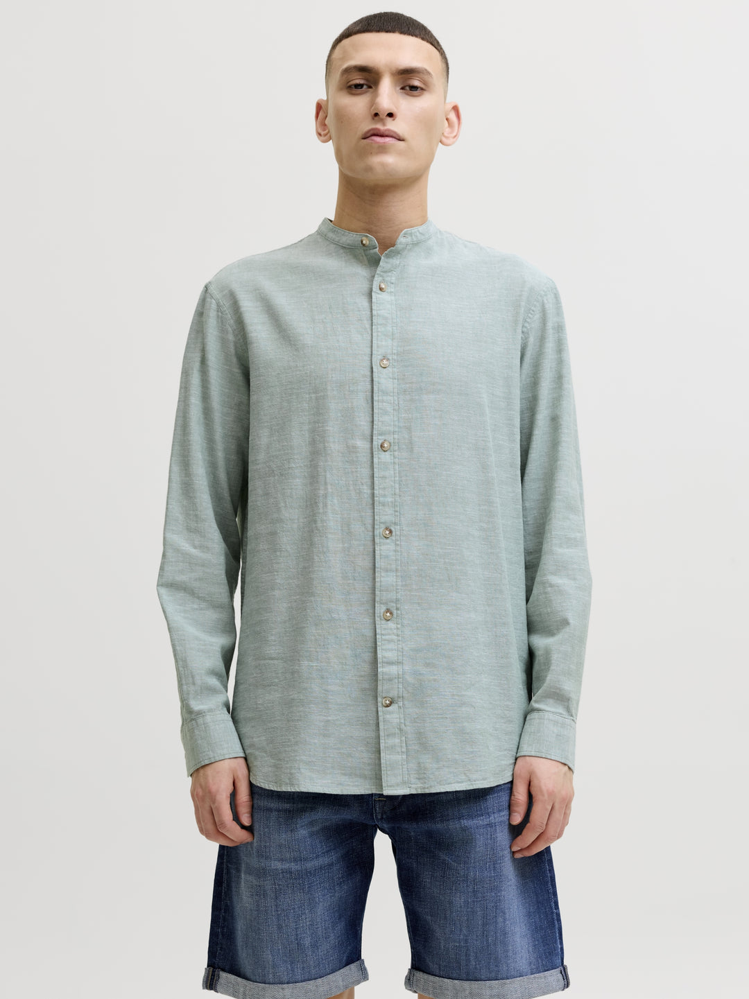 JJESUMMER LINEN BLEND BAND SHIRT L/, Granite Green 176398 Bild 2