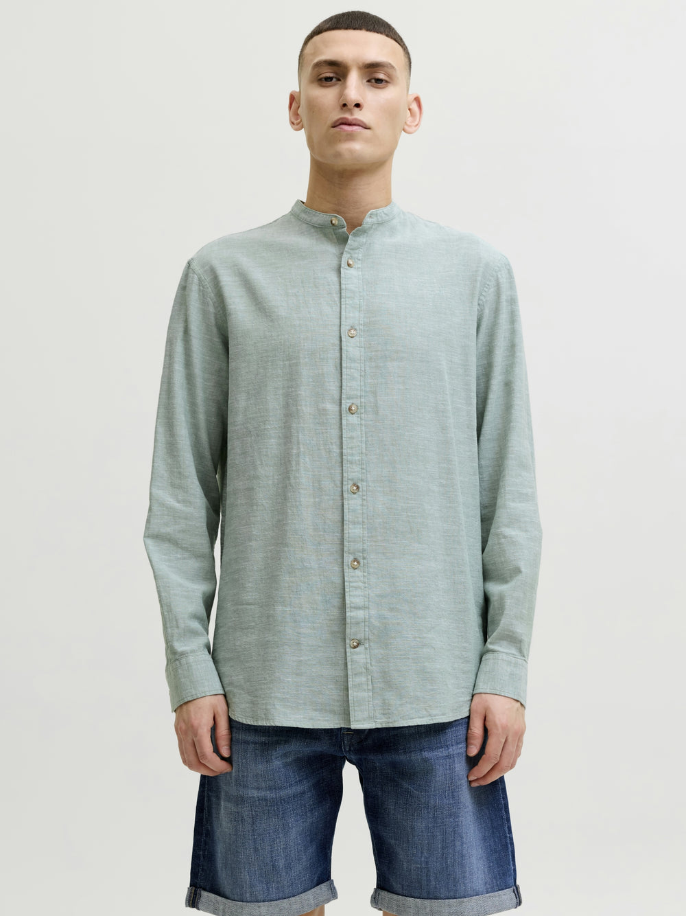 JJESUMMER LINEN BLEND BAND SHIRT L/, Granite Green 176398 Bild 2