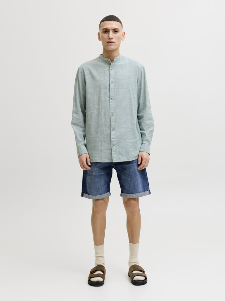 JJESUMMER LINEN BLEND BAND SHIRT L/, Granite Green 176398 Bild 5