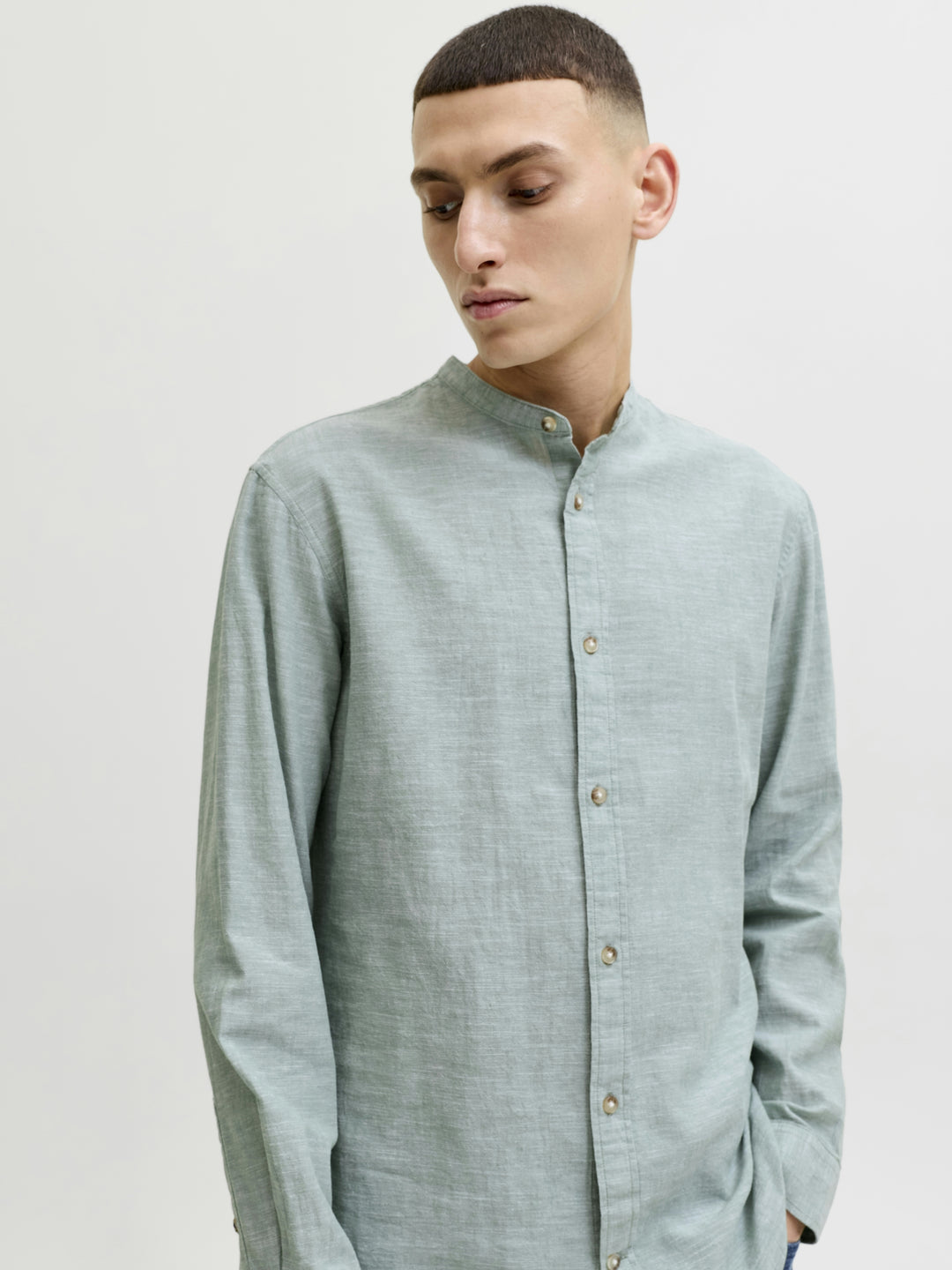 JJESUMMER LINEN BLEND BAND SHIRT L/, Granite Green 176398 Bild 6