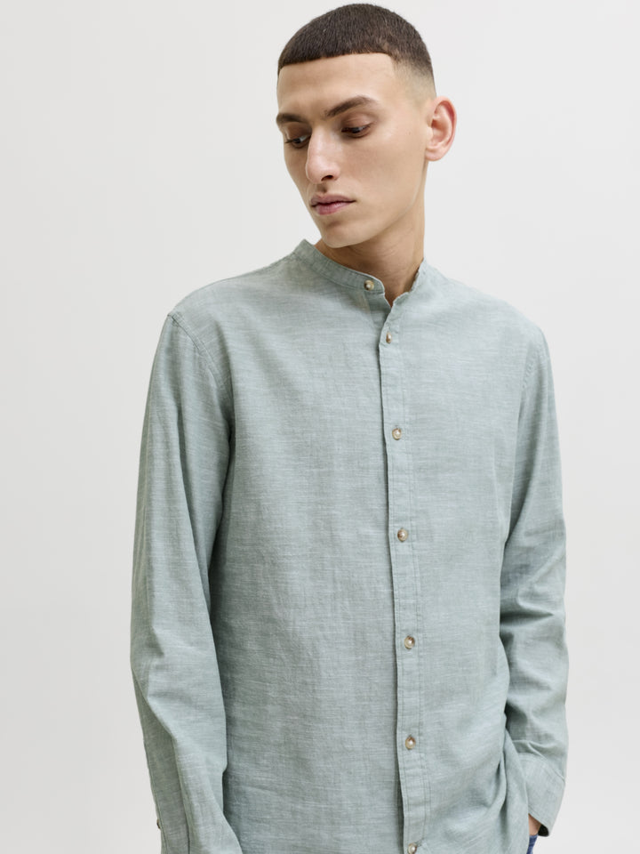JJESUMMER LINEN BLEND BAND SHIRT L/, Granite Green 176398 Bild 7