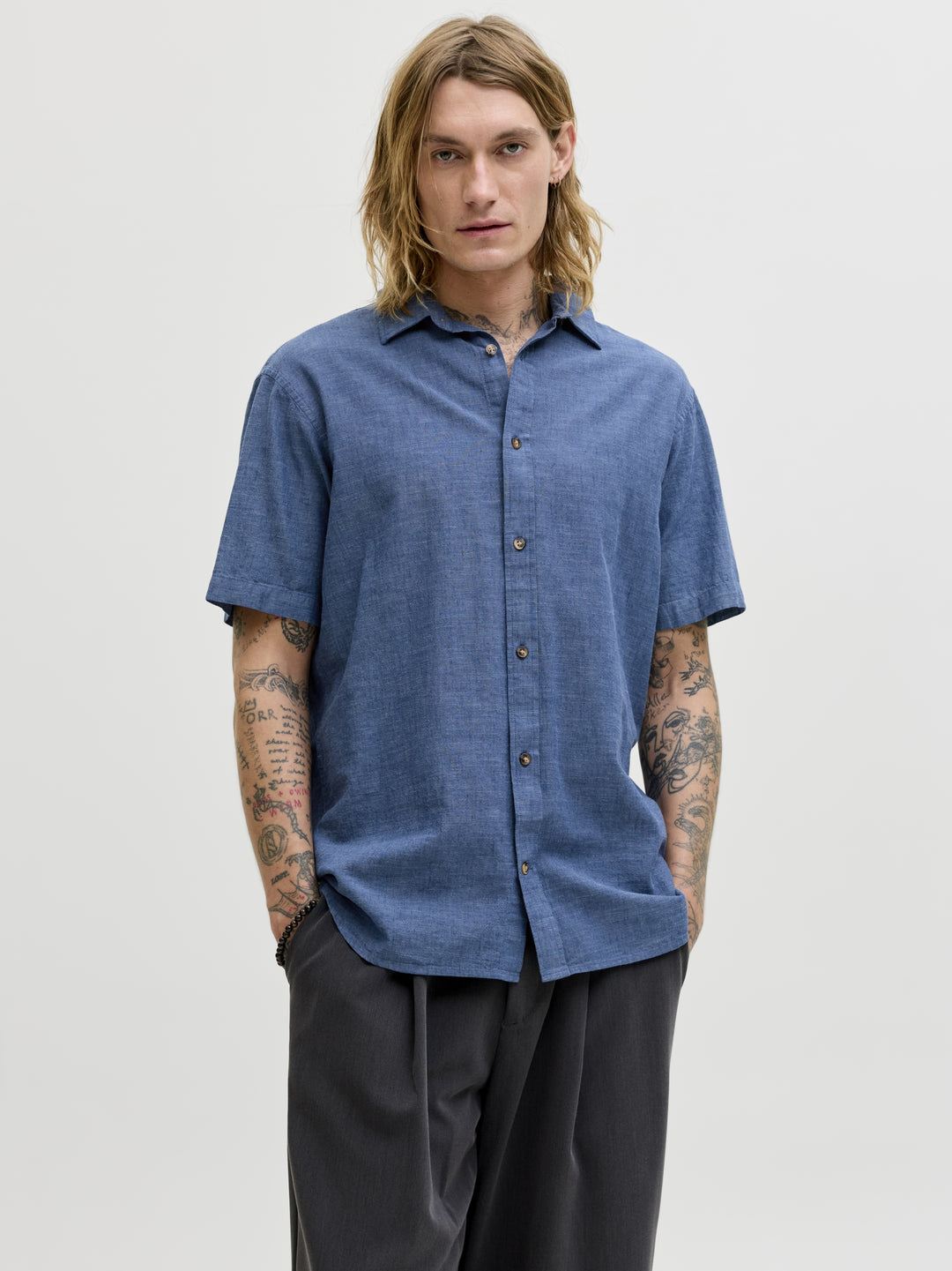 JJESUMMER LINEN BLEND SHIRT S/S SN, Navy Blazer 175876 Bild 4
