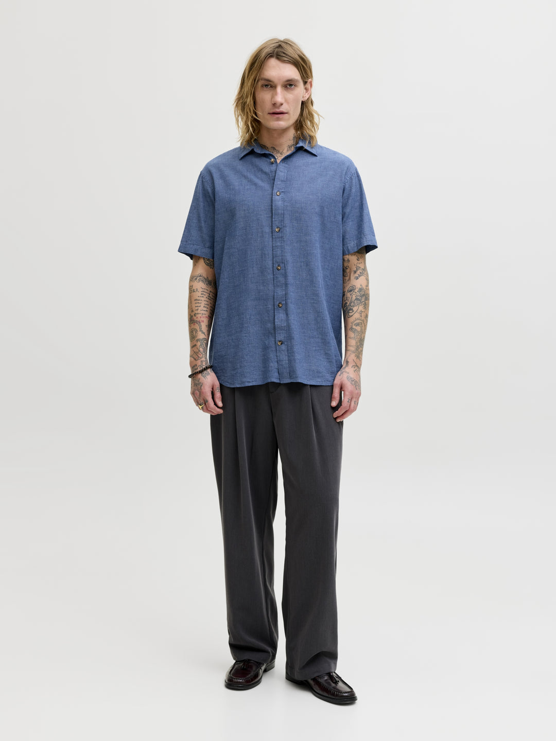 JJESUMMER LINEN BLEND SHIRT S/S SN, Navy Blazer 175876 Bild 5