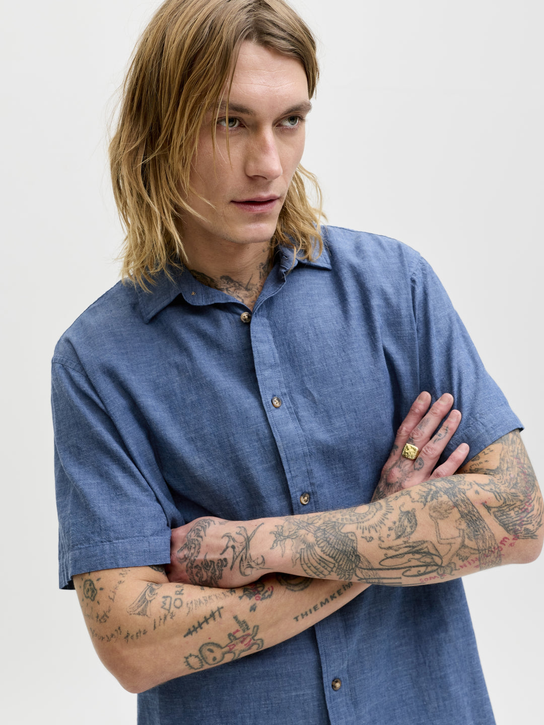 JJESUMMER LINEN BLEND SHIRT S/S SN, Navy Blazer 175876 Bild 7