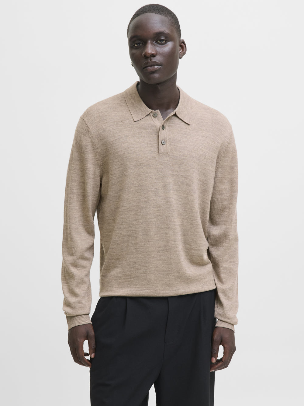 JJMERINO KNIT POLO, Greige/Melange 176595001 Bild 2