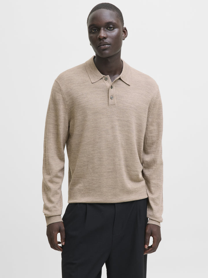 JJMERINO KNIT POLO, Greige/Melange 176595001 Bild 2