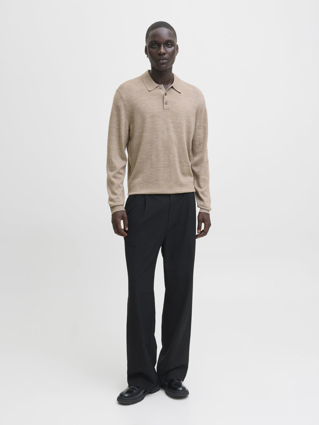 JJMERINO KNIT POLO, Greige/Melange 176595001 Bild 4