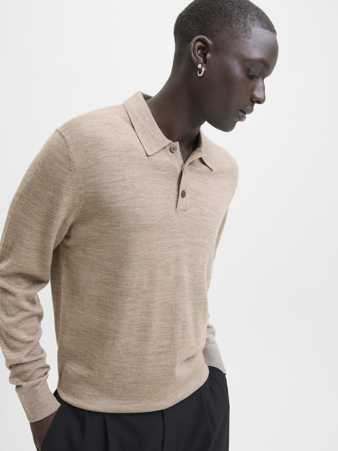JJMERINO KNIT POLO, Greige/Melange 176595001 Bild 7
