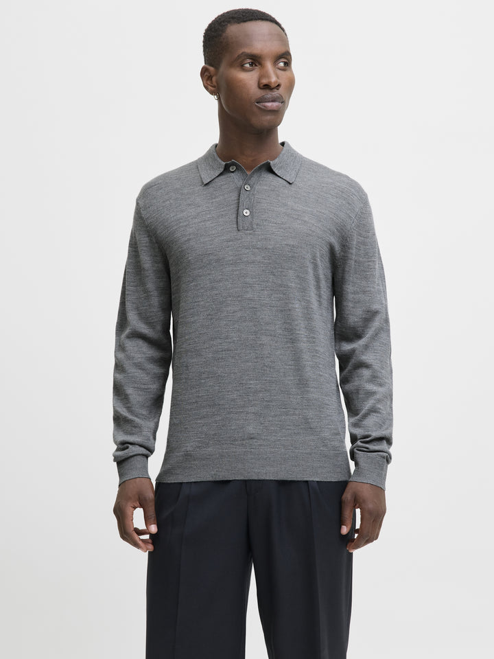 JJMERINO KNIT POLO, Medium Grey Melange 179087 Bild 5
