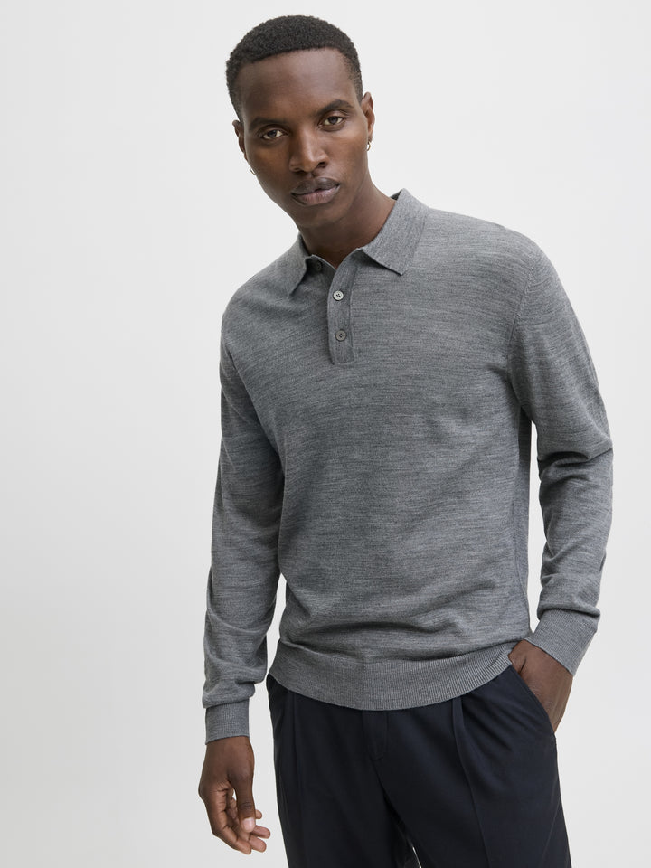 JJMERINO KNIT POLO, Medium Grey Melange 179087 Bild 8
