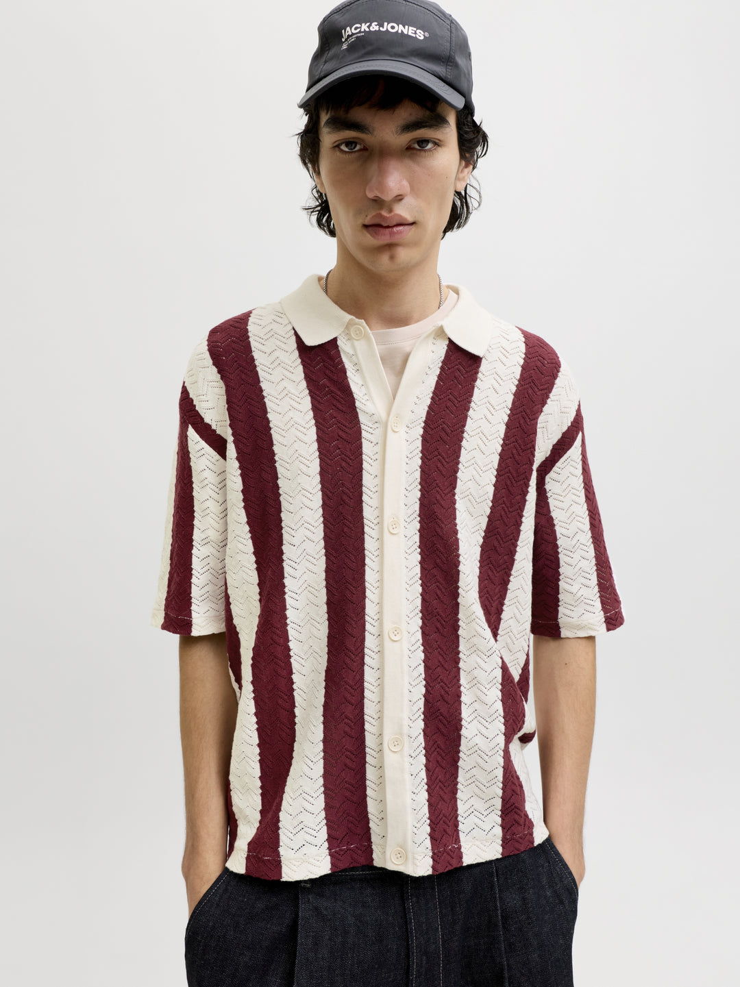 JORTYLER KNIT SS POLO SN, Sea Salt/Cabernet 296416009 Bild 7