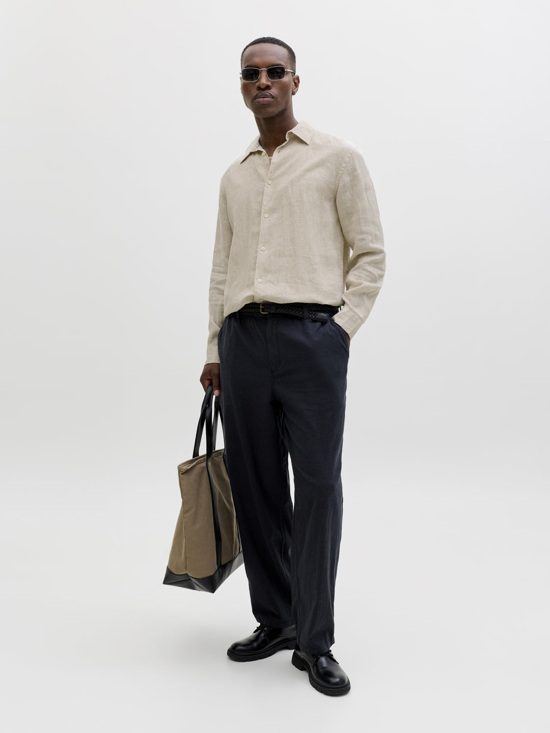 JPRBLALAWRENCE LINEN LS SHIRT SN, Silver Lining 176688 Bild 6