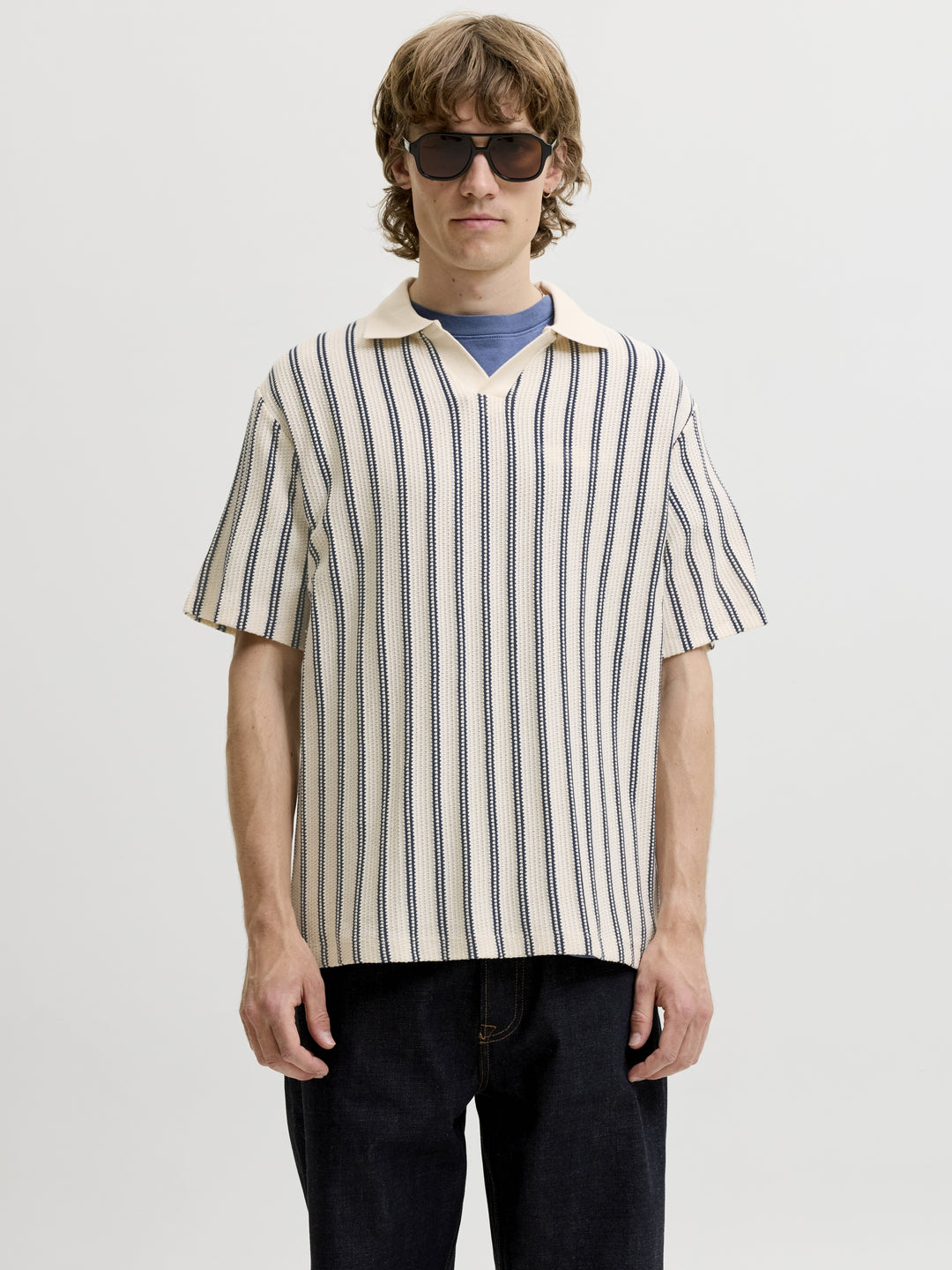 JPRBLUHARRY SS SPLIT NECK POLO SN, Cloud Dancer/NAVY 177642006 Bild 5