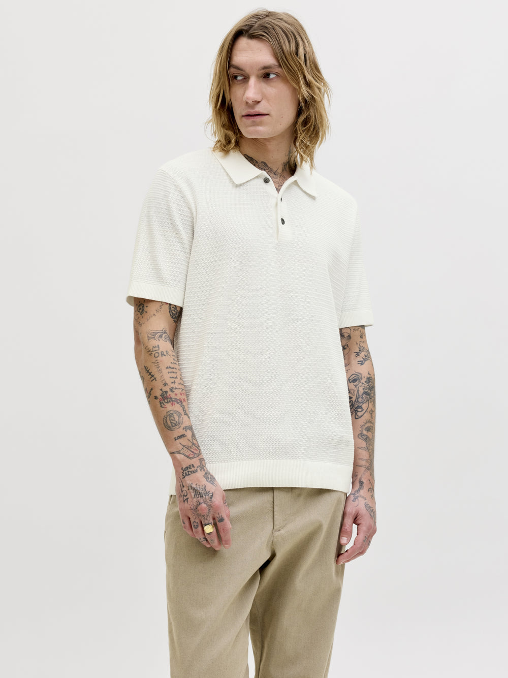JPRBLURILEY KNIT POLO SS SN, Cloud Dancer 177642 Bild 2
