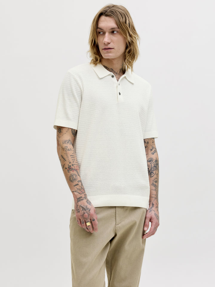 JPRBLURILEY KNIT POLO SS SN, Cloud Dancer 177642 Bild 2