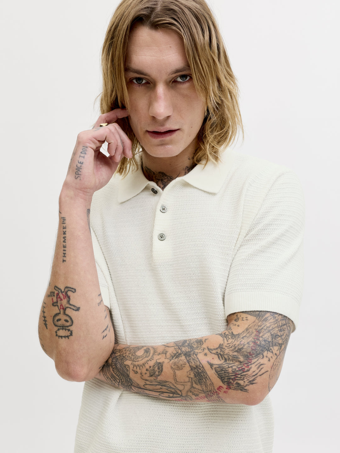 JPRBLURILEY KNIT POLO SS SN, Cloud Dancer 177642 Bild 7