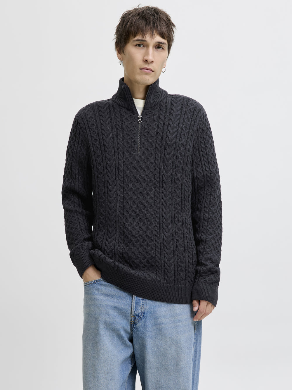 JPRBLUSEAN KNIT CABLE HALF ZIP SN, Dark Navy 175697 Bild 2
