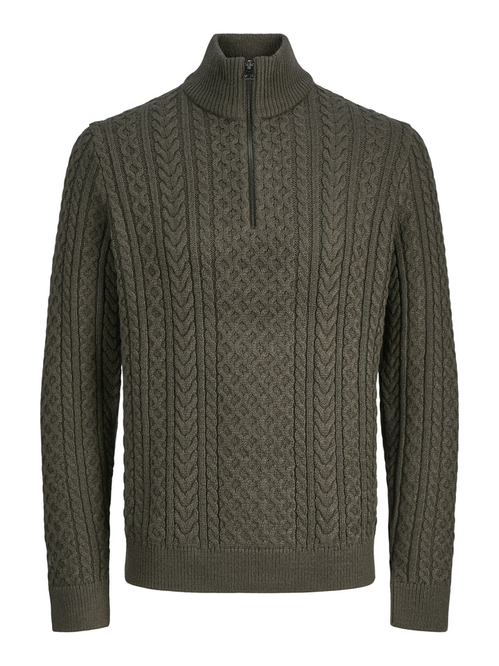 JPRBLUSEAN KNIT CABLE HALF ZIP SN, Black Olive 176123 Bild 1