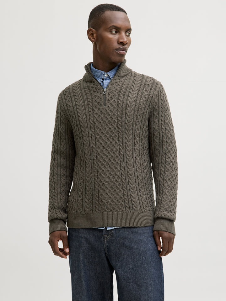 JPRBLUSEAN KNIT CABLE HALF ZIP SN, Black Olive 176123 Bild 2