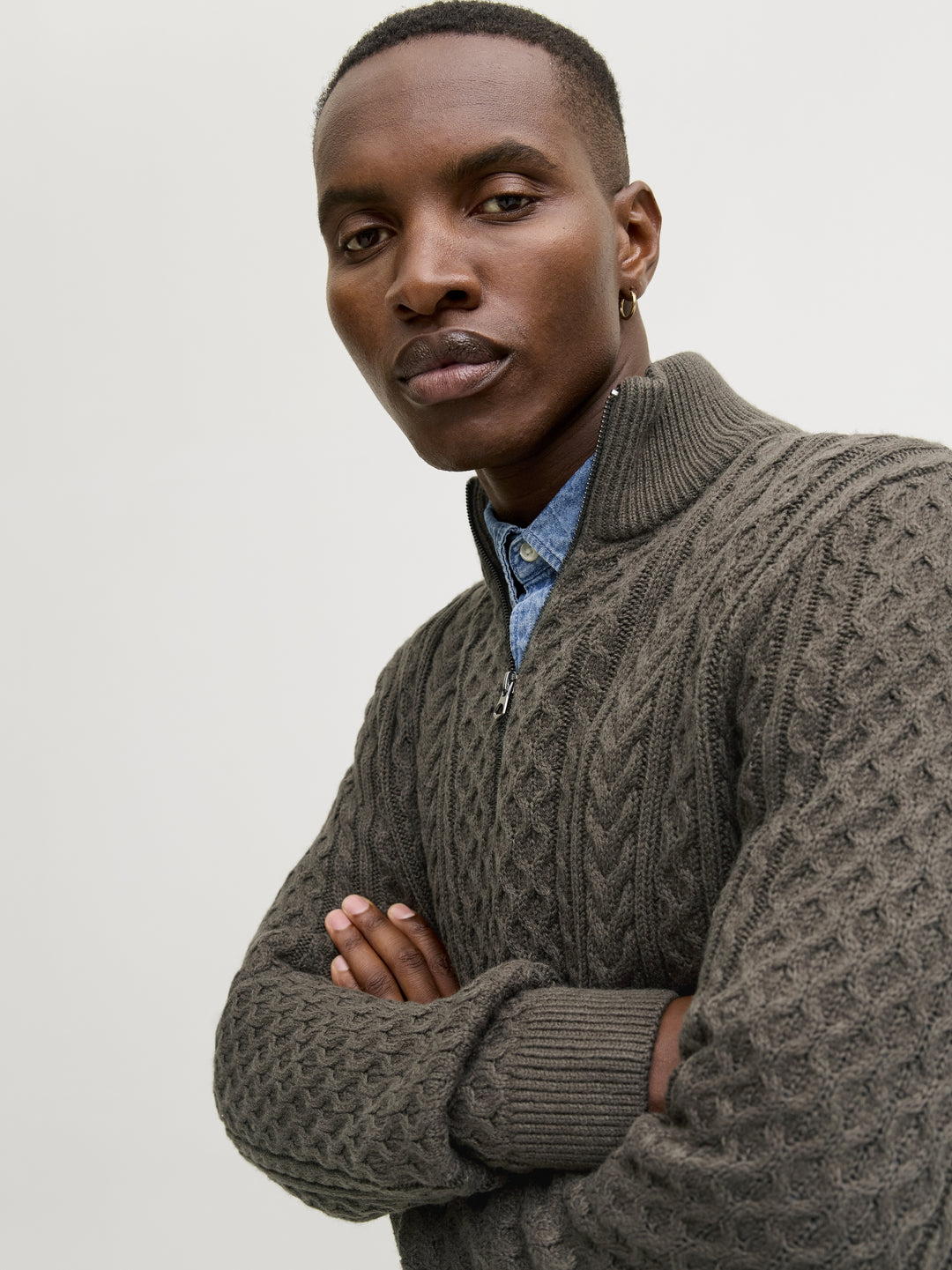 JPRBLUSEAN KNIT CABLE HALF ZIP SN, Black Olive 176123 Bild 3