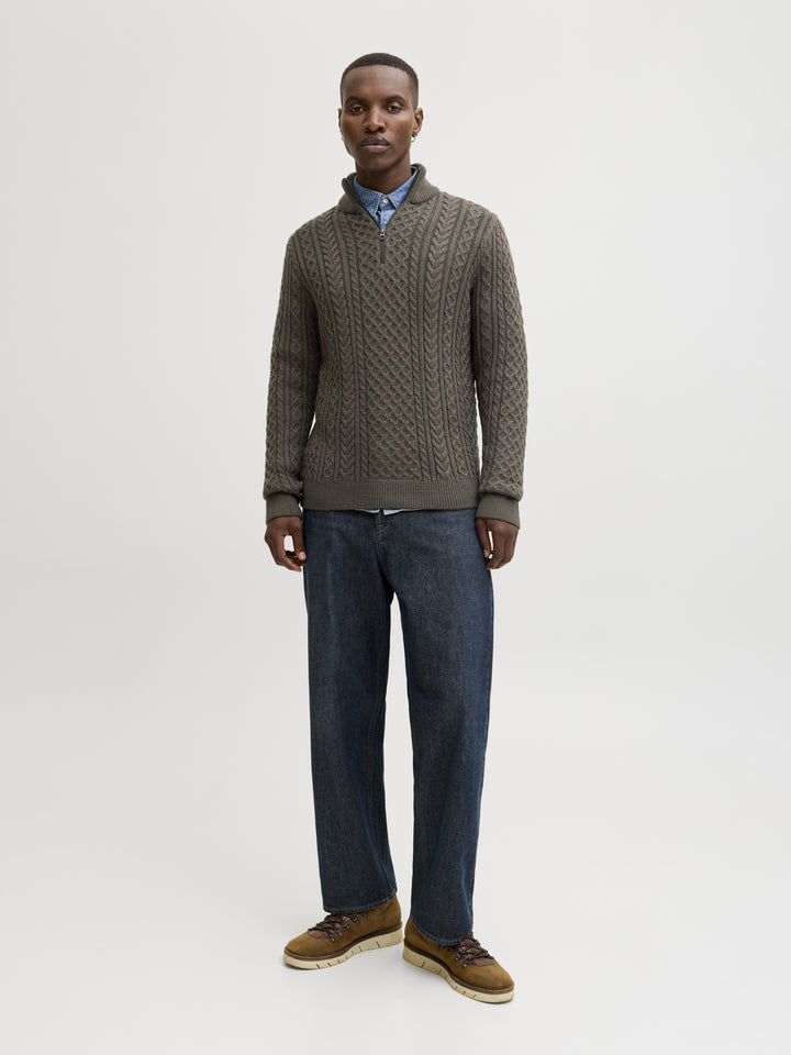 JPRBLUSEAN KNIT CABLE HALF ZIP SN, Black Olive 176123 Bild 5