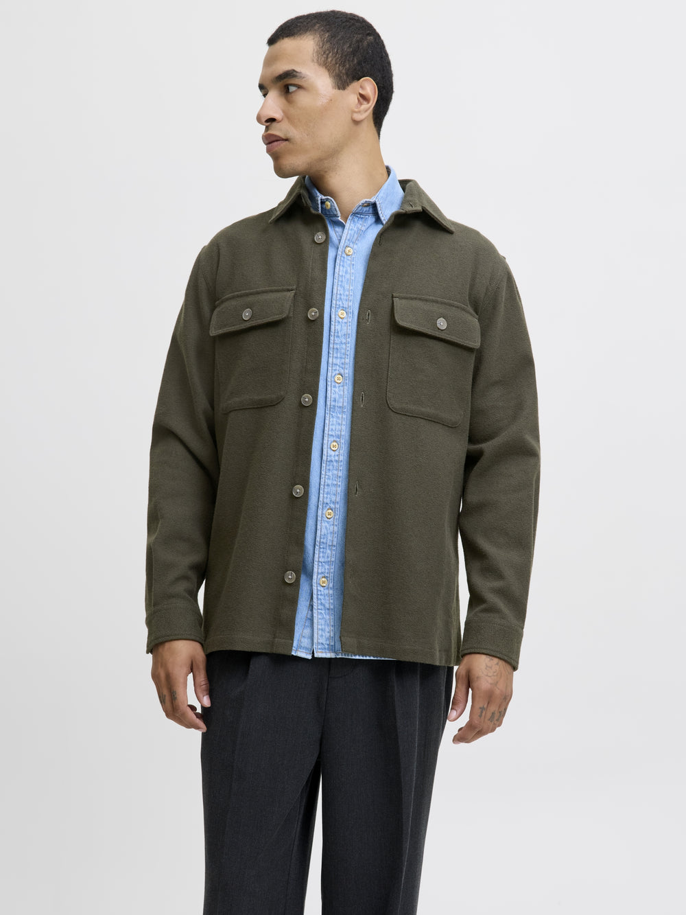 JPRRAYLE MELANGE SOLID L/S OVERSHIR, Peat 176651 Bild 2