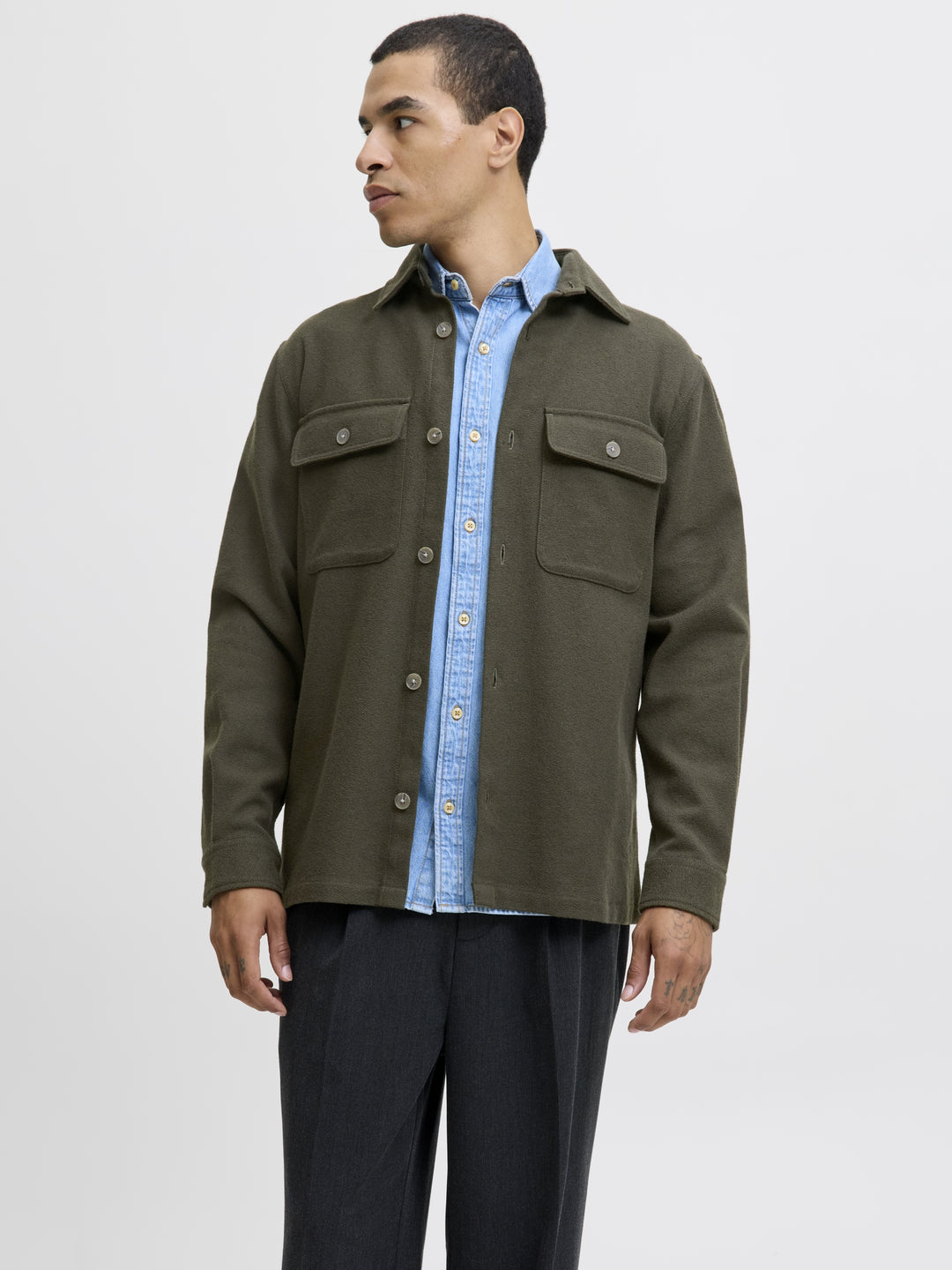 JPRRAYLE MELANGE SOLID L/S OVERSHIR, Peat 176651 Bild 2