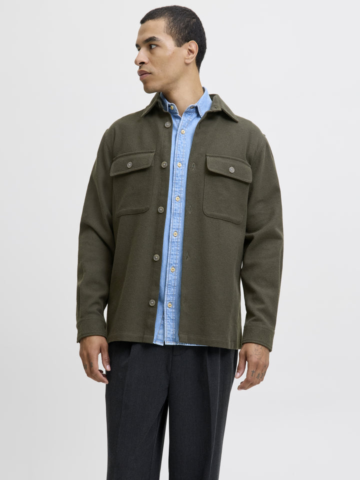 JPRRAYLE MELANGE SOLID L/S OVERSHIR, Peat 176651 Bild 2