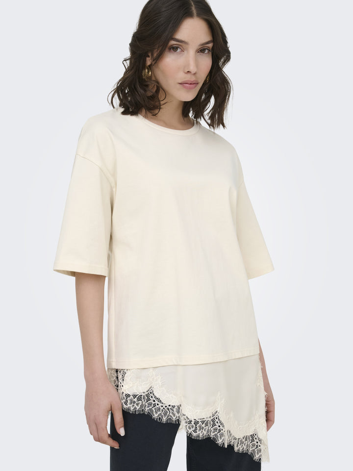 JDYALMA 2/4 LACE DETAIL T-SHIRT JRS, Egret 193778 Bild 3