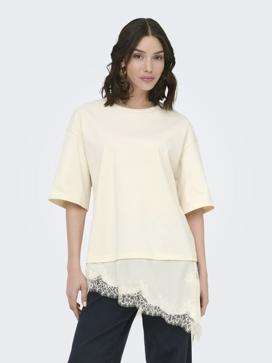 JDYALMA 2/4 LACE DETAIL T-SHIRT JRS, Egret 193778 Bild 4