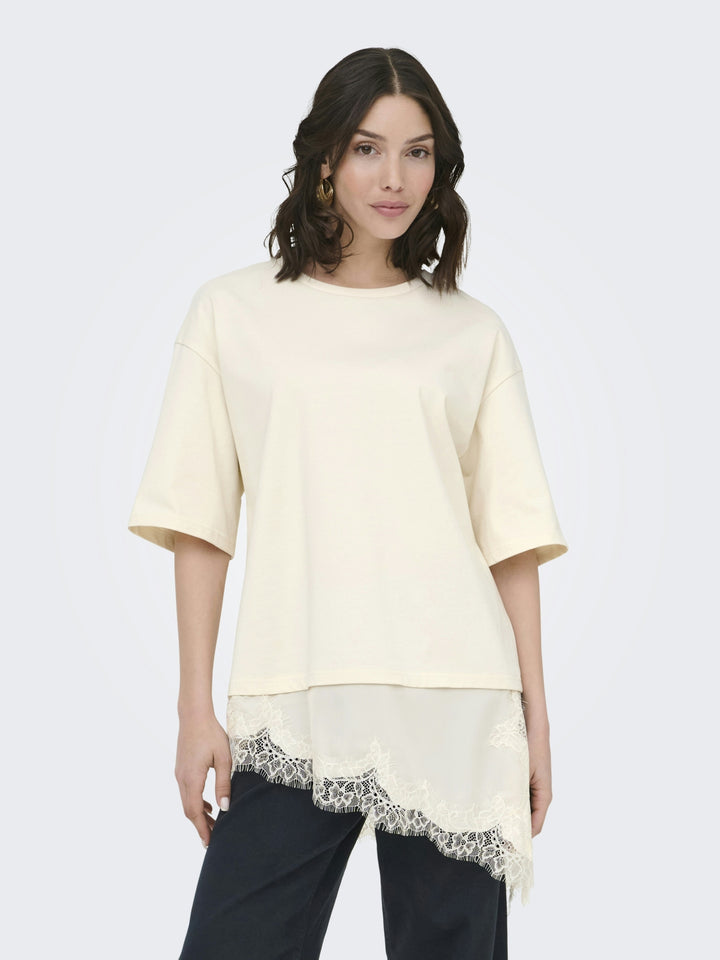 JDYALMA 2/4 LACE DETAIL T-SHIRT JRS, Egret 193778 Bild 4