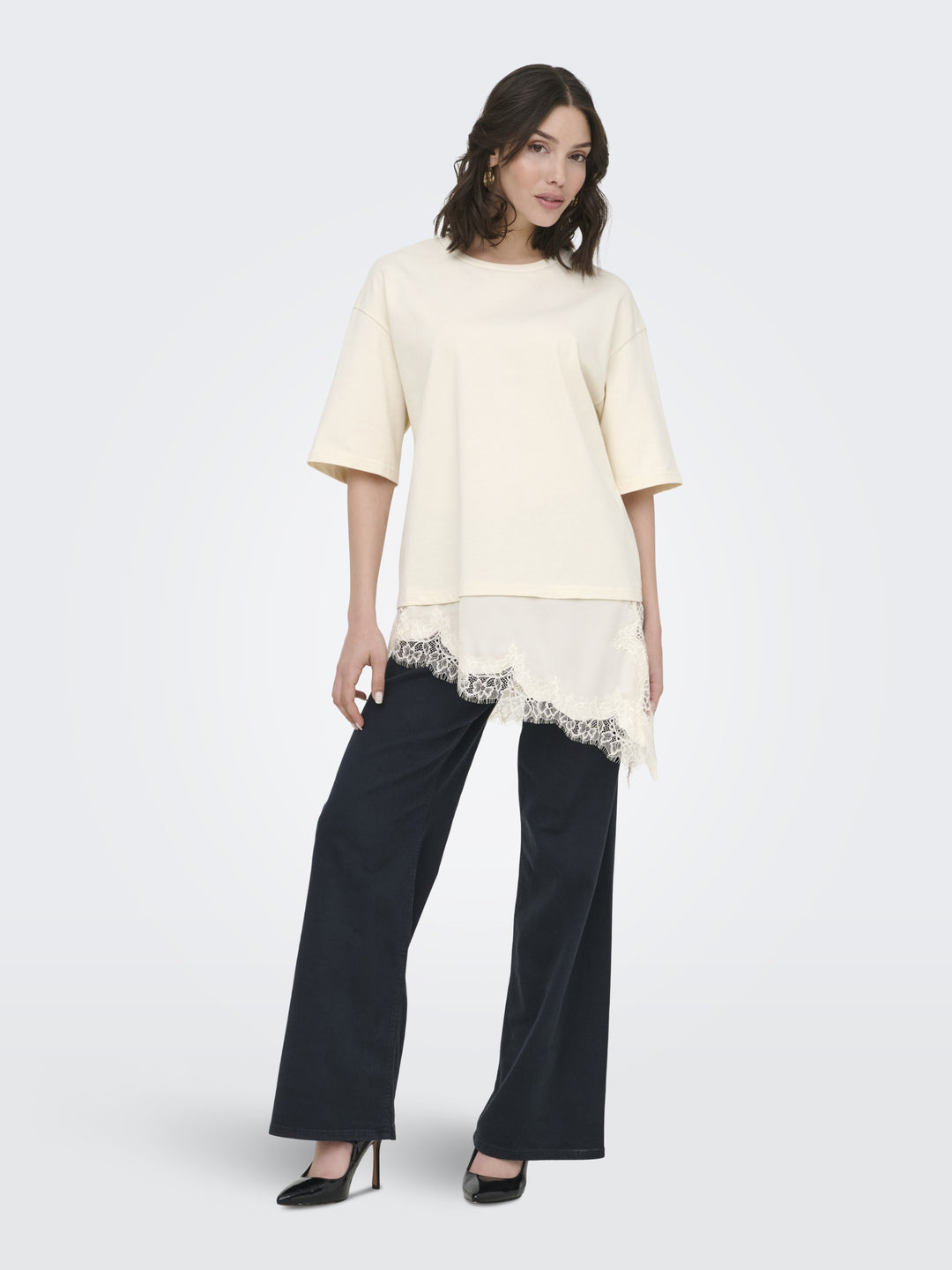 JDYALMA 2/4 LACE DETAIL T-SHIRT JRS, Egret 193778 Bild 6