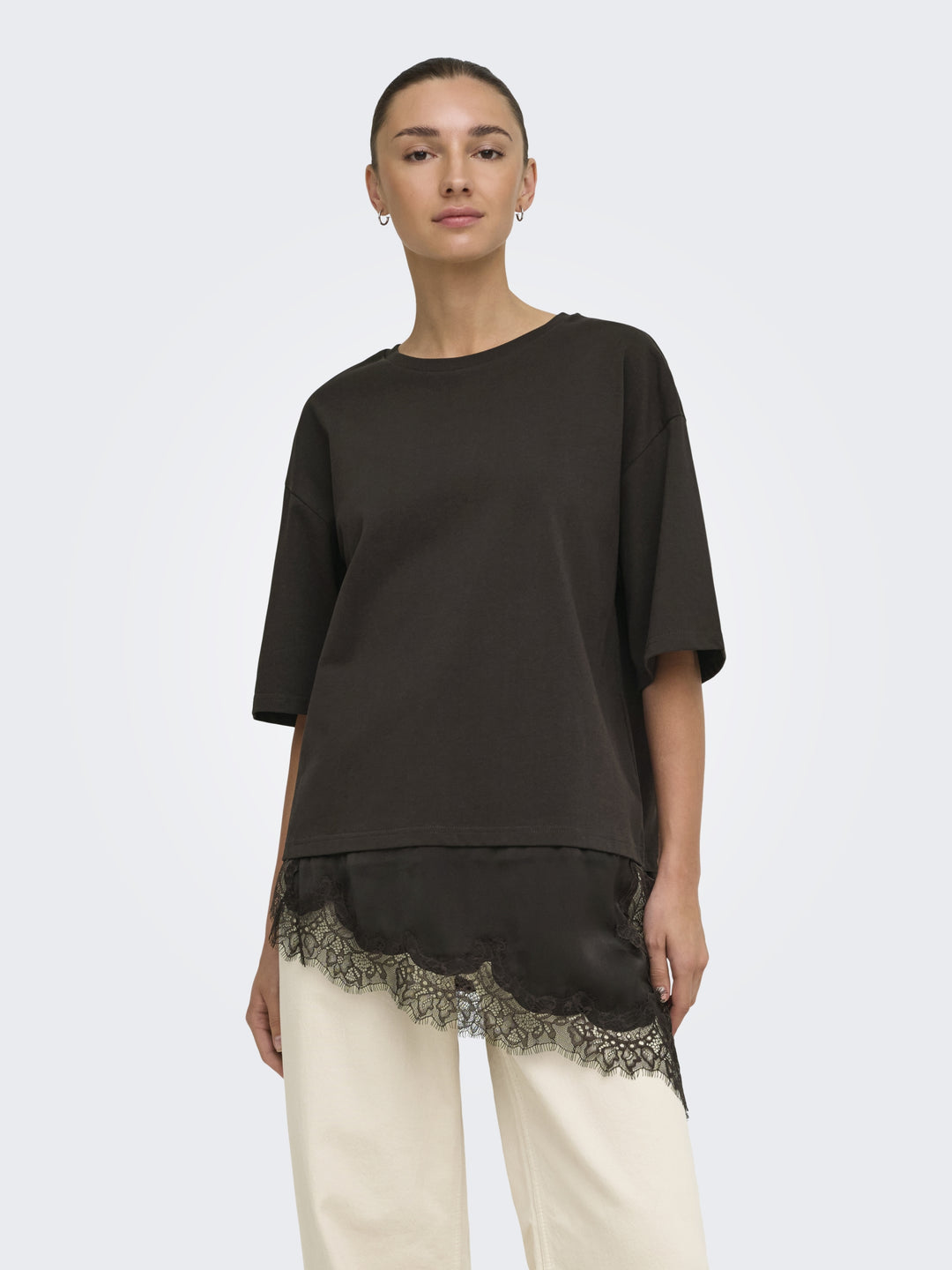 JDYALMA 2/4 LACE DETAIL T-SHIRT JRS, Chocolate Torte 244915 Bild 4