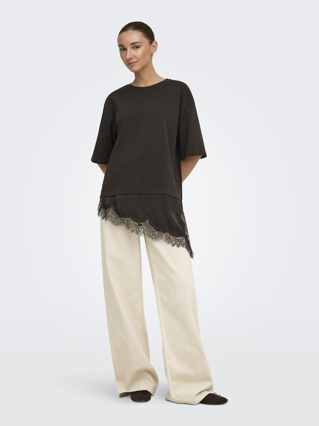 JDYALMA 2/4 LACE DETAIL T-SHIRT JRS, Chocolate Torte 244915 Bild 6