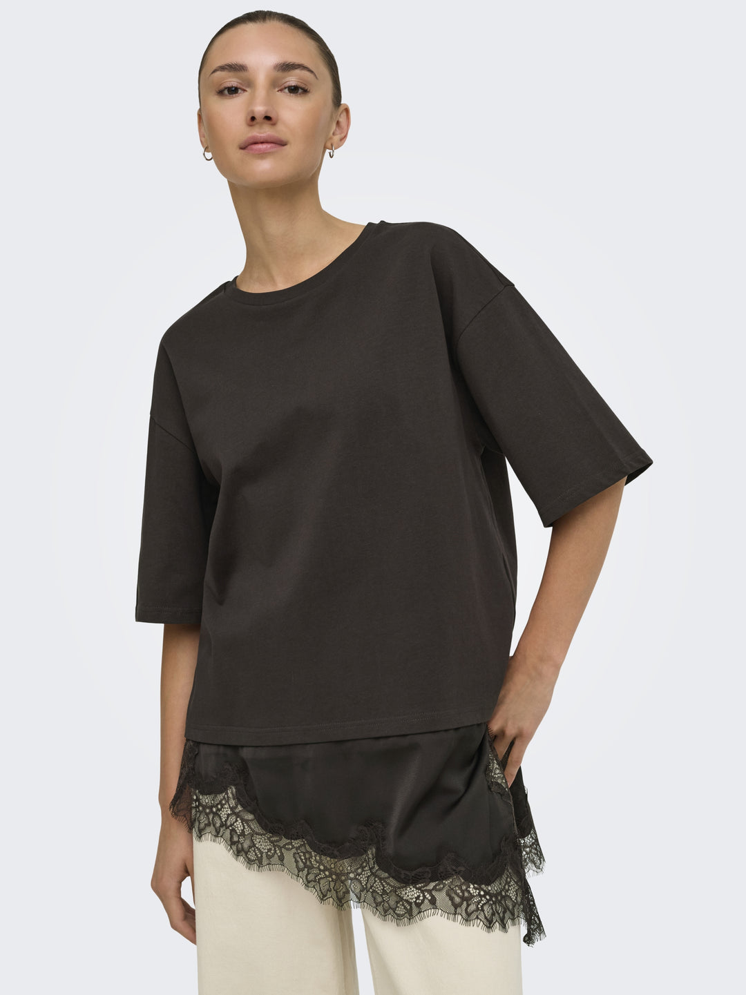 JDYALMA 2/4 LACE DETAIL T-SHIRT JRS, Chocolate Torte 244915 Bild 7