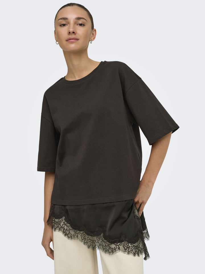 JDYALMA 2/4 LACE DETAIL T-SHIRT JRS, Chocolate Torte 244915 Bild 7