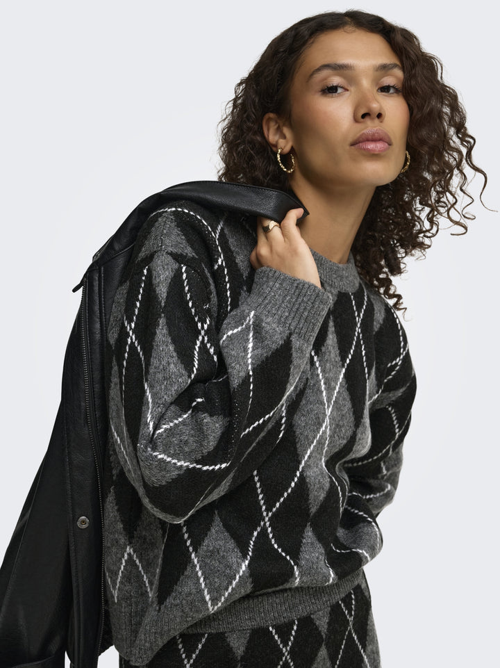 JDYBIANKA L/S ARGYLE PULLOVER KNT N, Dark Grey Melange/Argyle 179074001 Bild 7