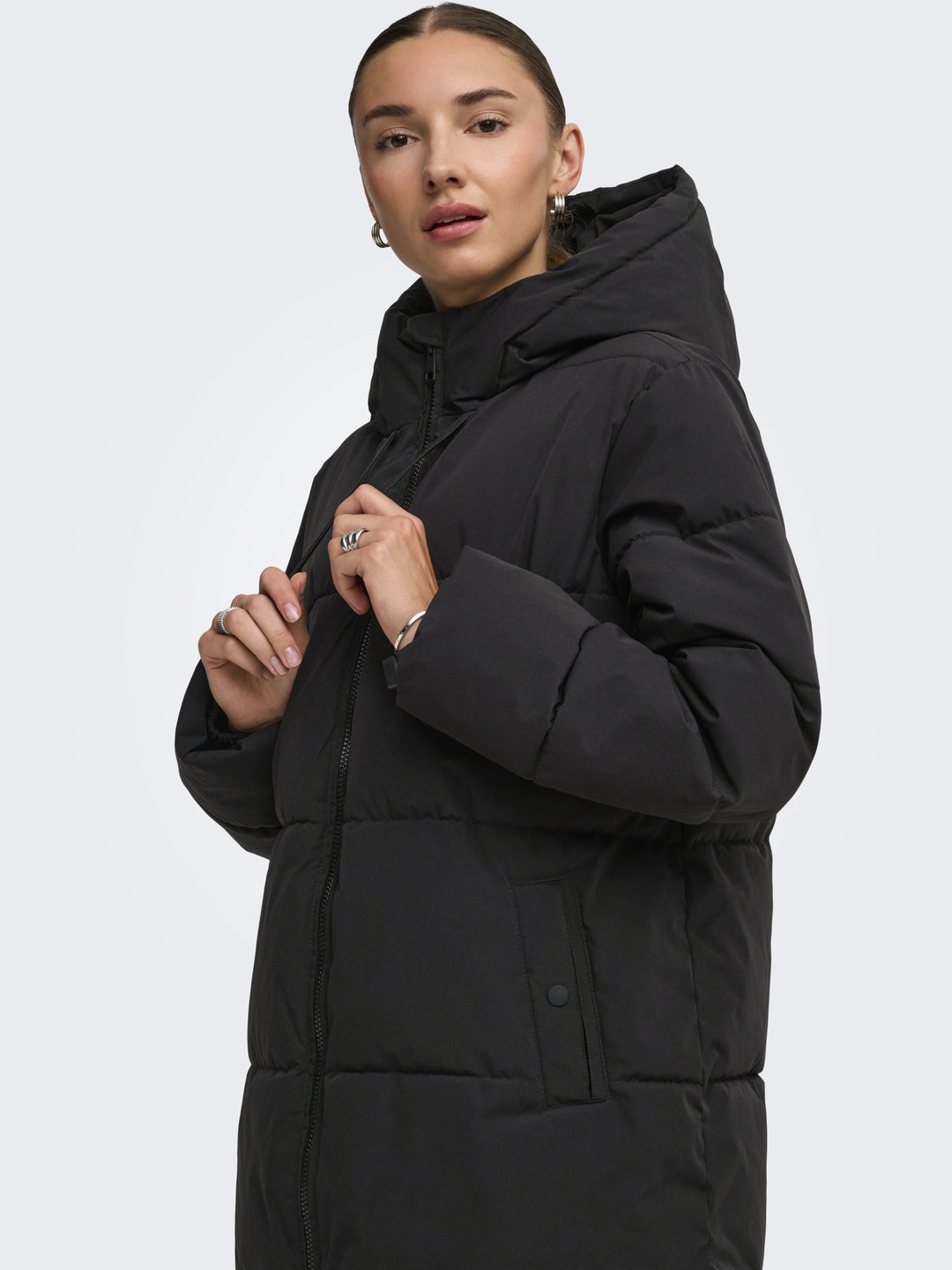 JDYBLAIR LONG HOOD PUFFER OTW SIJ, Black/CONTRAST BLACK 177911001 Bild 6