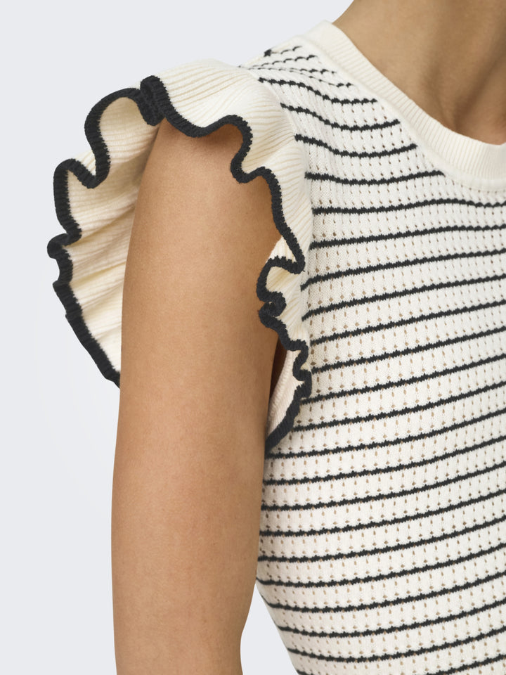 JDYCARICE S/L FRILL PULLOVER KNT NO, Cloud Dancer/W. BLACK STRUCTURE 177922001 Bild 7