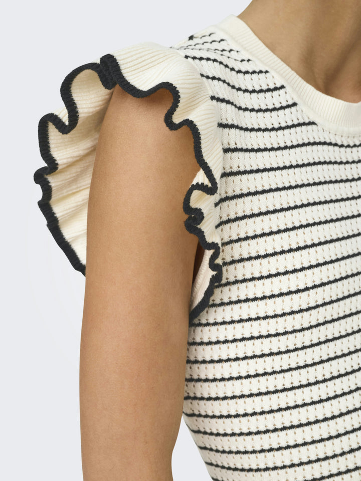 JDYCARICE S/L FRILL PULLOVER KNT NO, Cloud Dancer/W. BLACK STRUCTURE 177922001 Bild 7