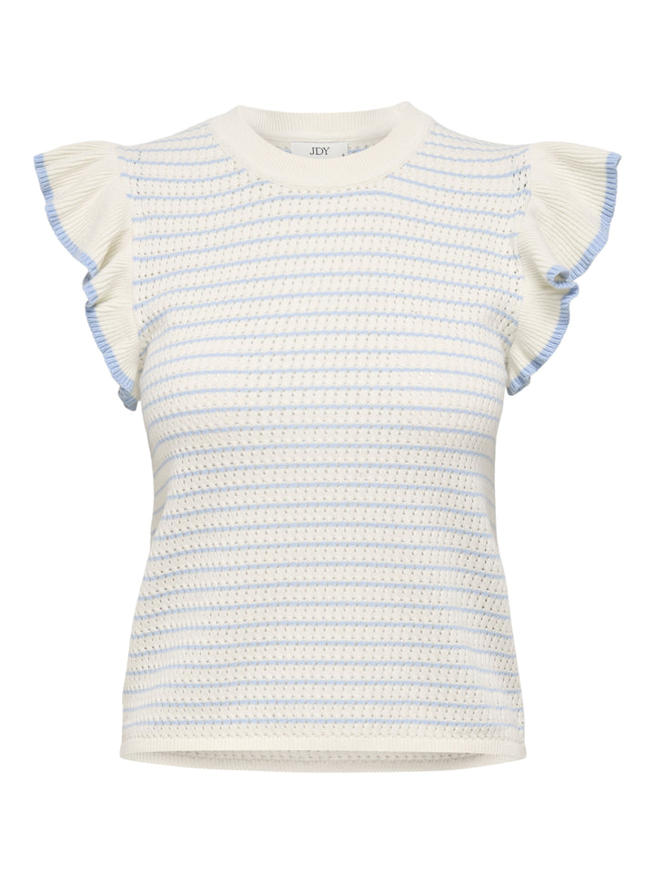 JDYCARICE S/L FRILL PULLOVER KNT NO, Cloud Dancer/W. POWDER BLUE STRUCTU 177922003 Bild 1