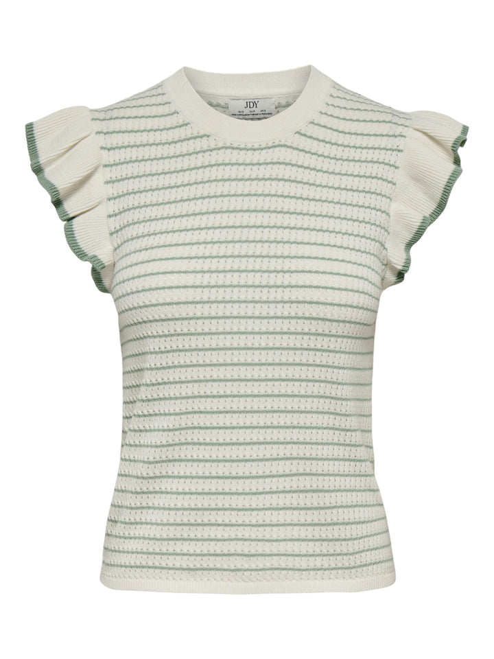 JDYCARICE S/L FRILL PULLOVER KNT NO, Cloud Dancer/W. GRANITE GREEN STRUC 177922006 Bild 1
