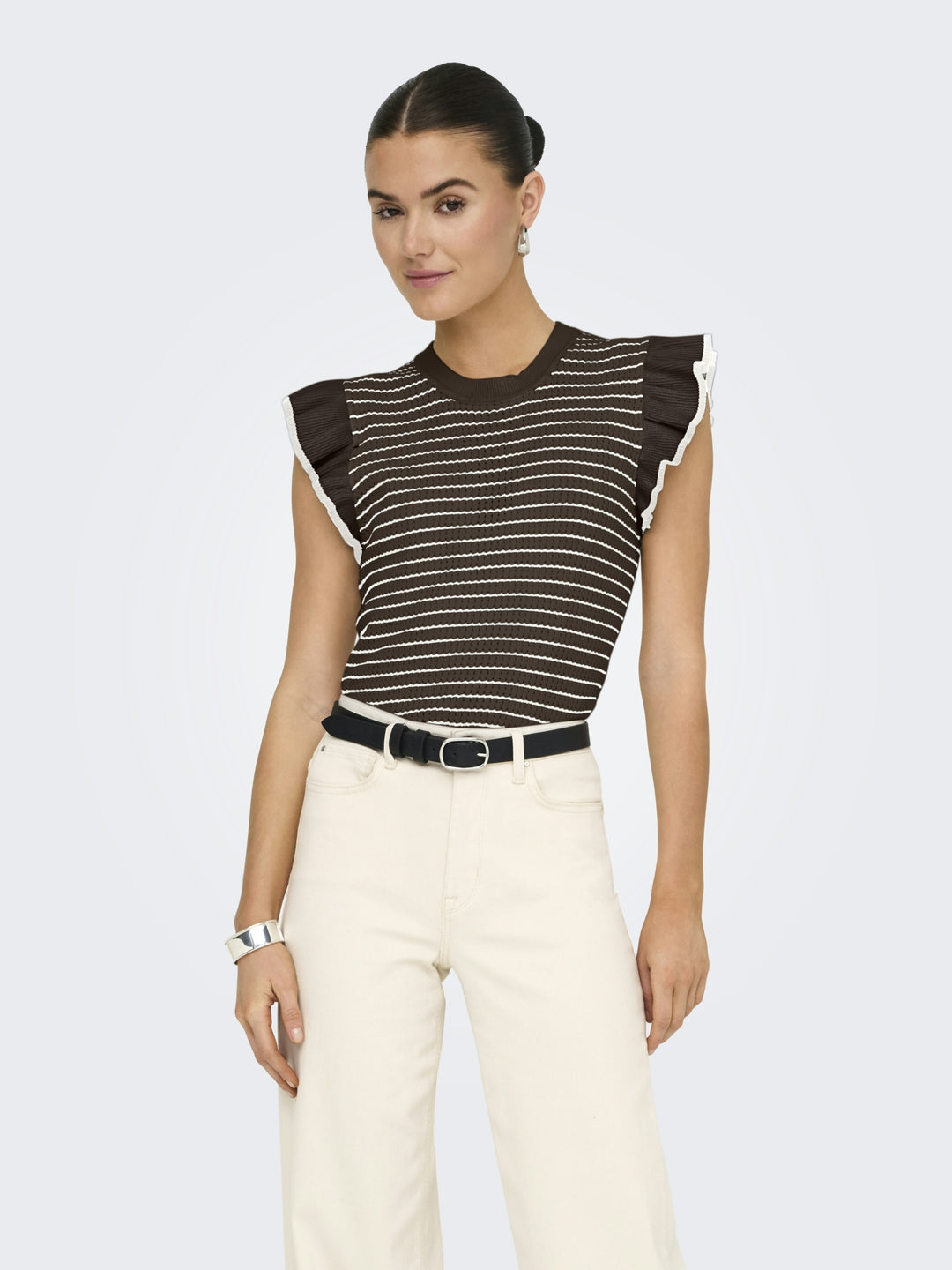 JDYCARICE S/L FRILL PULLOVER KNT NO, Chocolate Brown/W. CLOUD DANCER STR 237395002 Bild 3