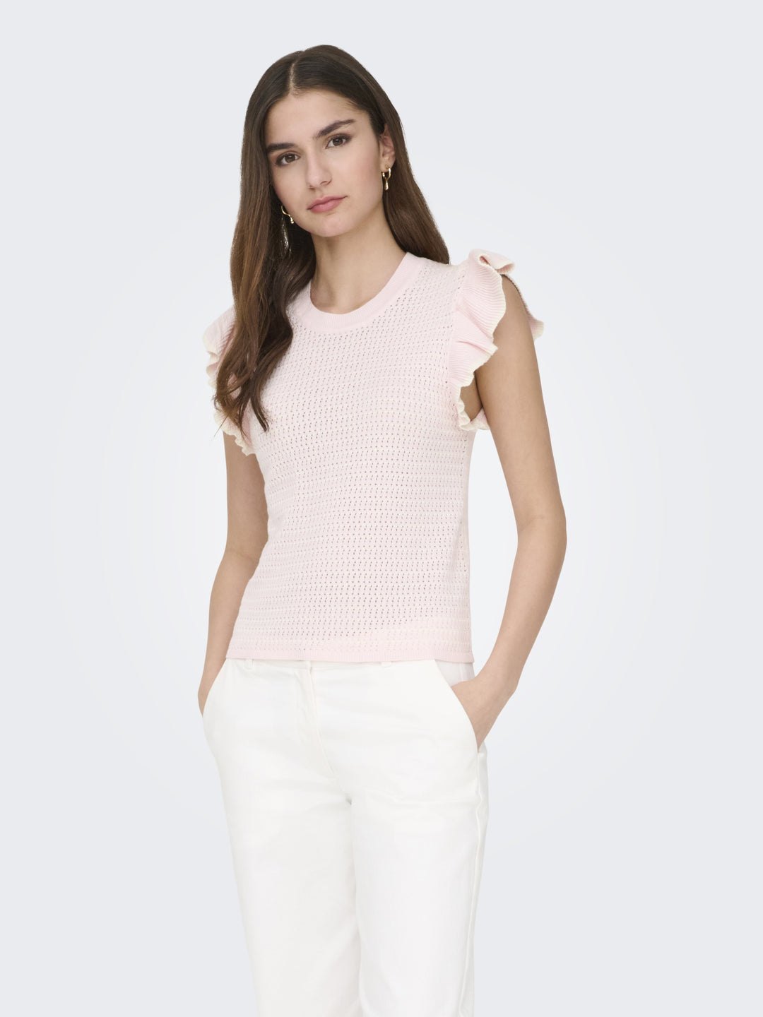 JDYCARICE S/L FRILL PULLOVER KNT NO, Chalk Pink/W. CLOUD DANCER STRUCTUR 271475002 Bild 7