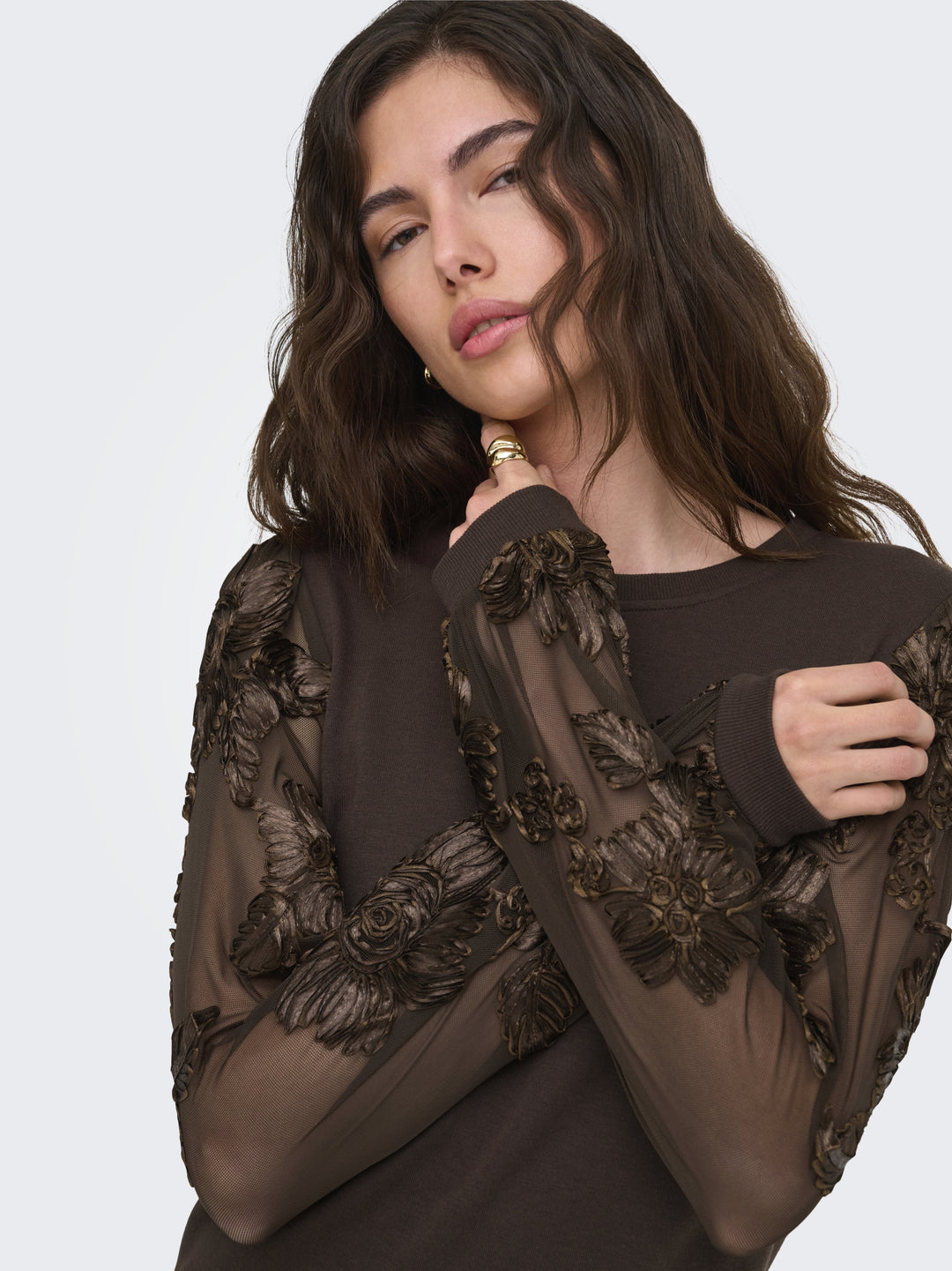 JDYFAIRVIEW LIFE L/S SWEAT DRESS JR, Coffee Bean/CASA LACE SLEEVE 237375003 Bild 3