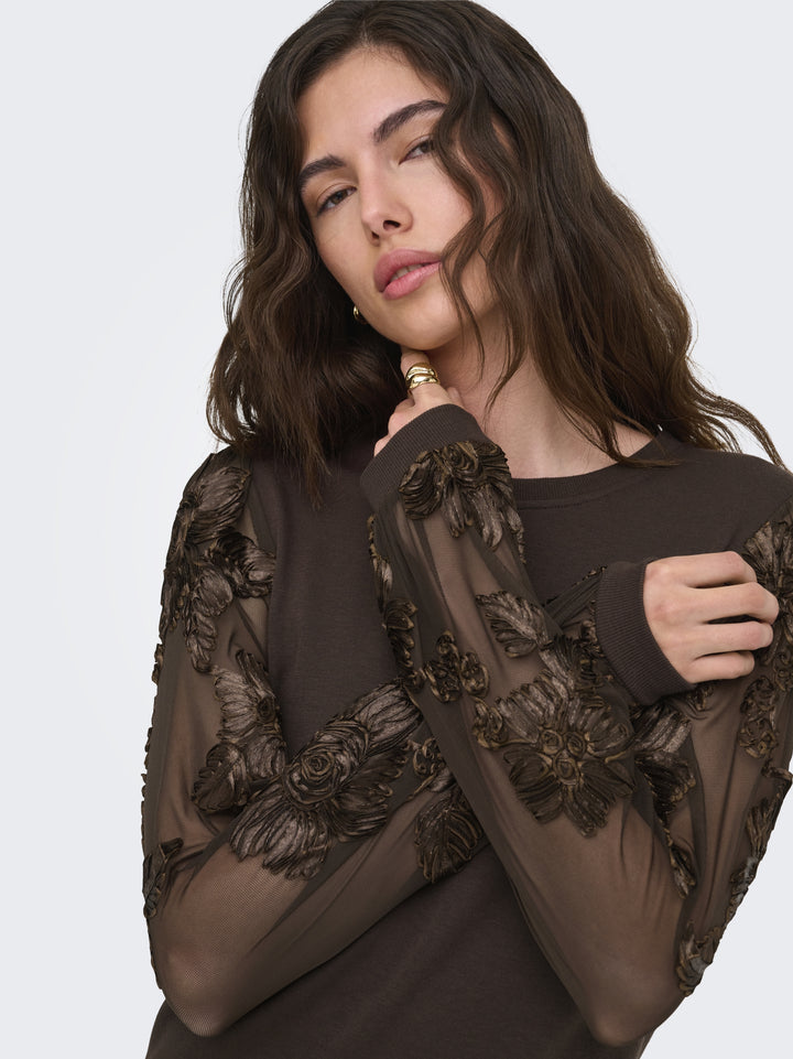 JDYFAIRVIEW LIFE L/S SWEAT DRESS JR, Coffee Bean/CASA LACE SLEEVE 237375003 Bild 3